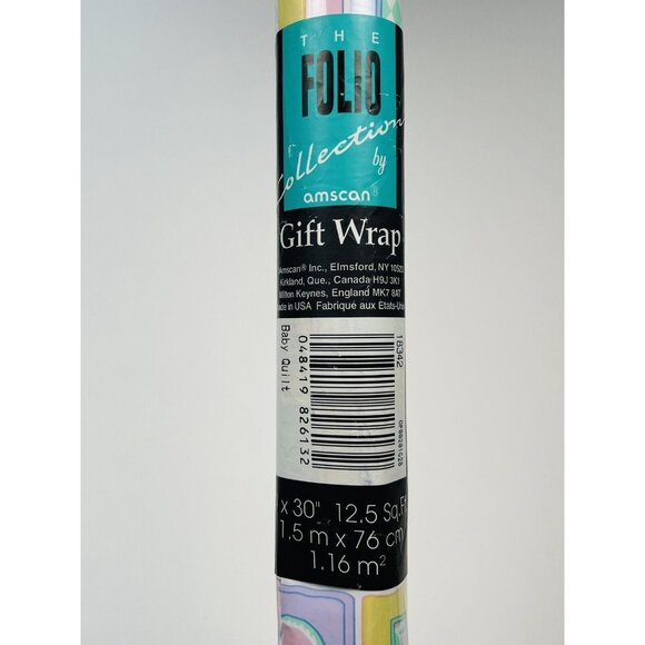 VTG The Folio Collection AMSCAN 5'x30" Pastel Baby Quilt Shower GIFT WRAP NIP - Picture 3 of 3